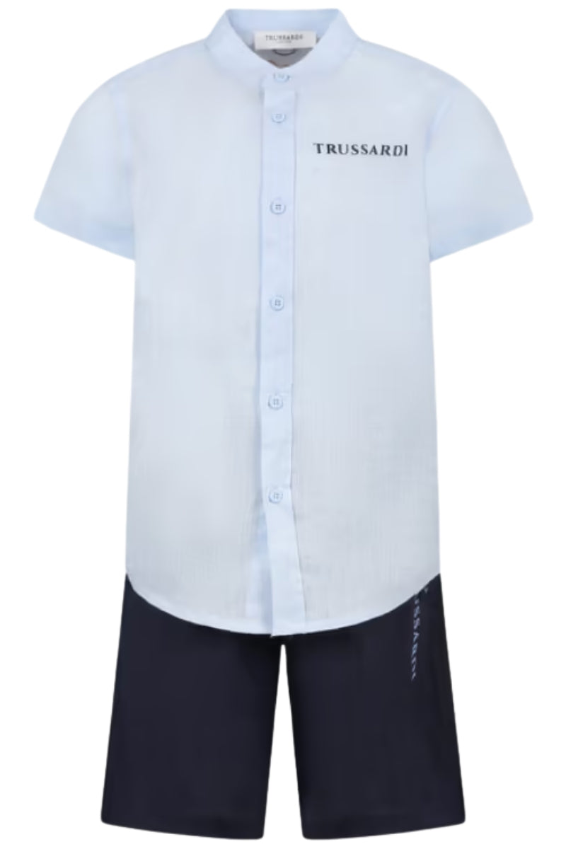 Completo da ragazzo due pezzi con camicia alla coreana e shorts TBP25013