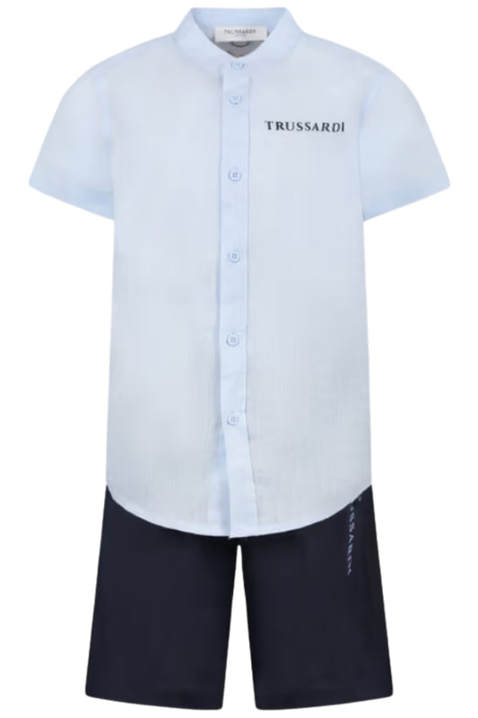 Completo da ragazzo due pezzi con camicia alla coreana e shorts TBP25013