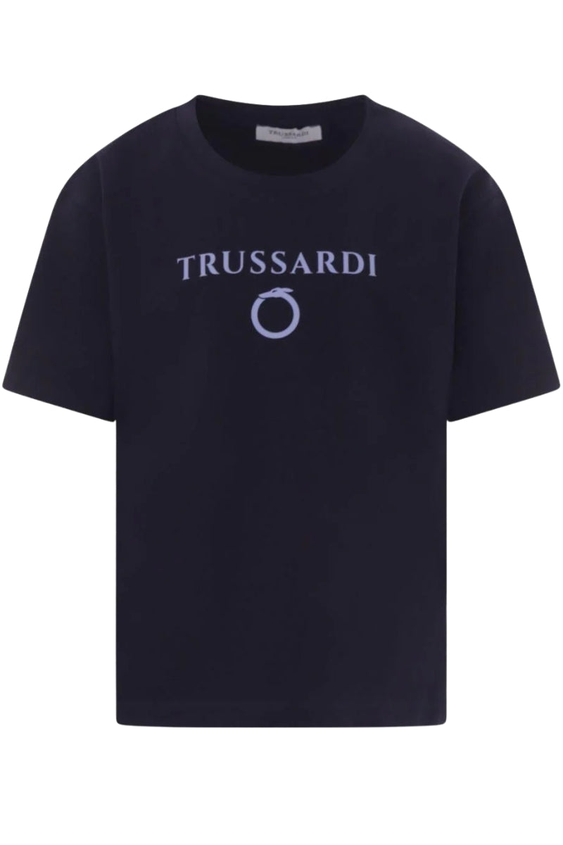 T-shirt girocollo da ragazzo con maxi logo lettering frontale TBP25030