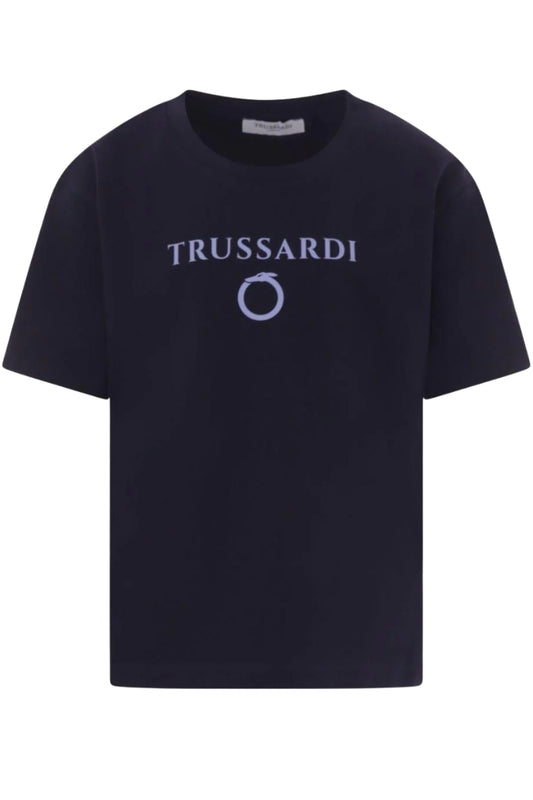 T-shirt girocollo da ragazzo con maxi logo lettering frontale TBP25030
