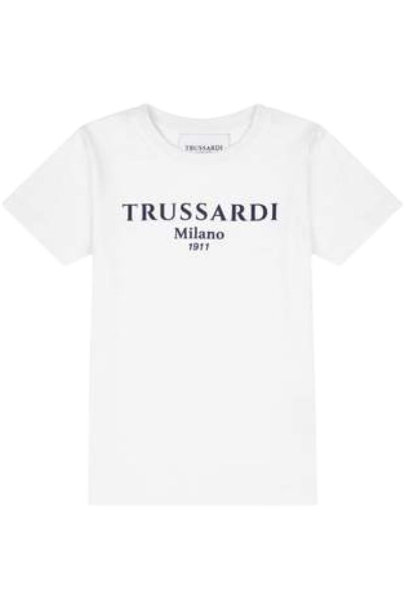 T-shirt girocollo basic da bambino con logo lettering sul davanti TBP25003TS