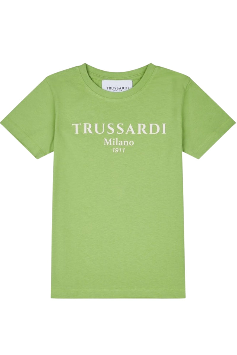 T-shirt girocollo basic da bambino con logo lettering sul davanti TBP25003TS