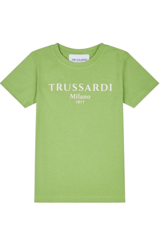 T-shirt girocollo basic da bambino con logo lettering sul davanti TBP25003TS