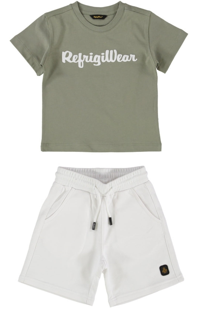 Completo da bambino due pezzi con t-shirt e bermuda con maxi logo lettering sul davanti 458DRMBS25