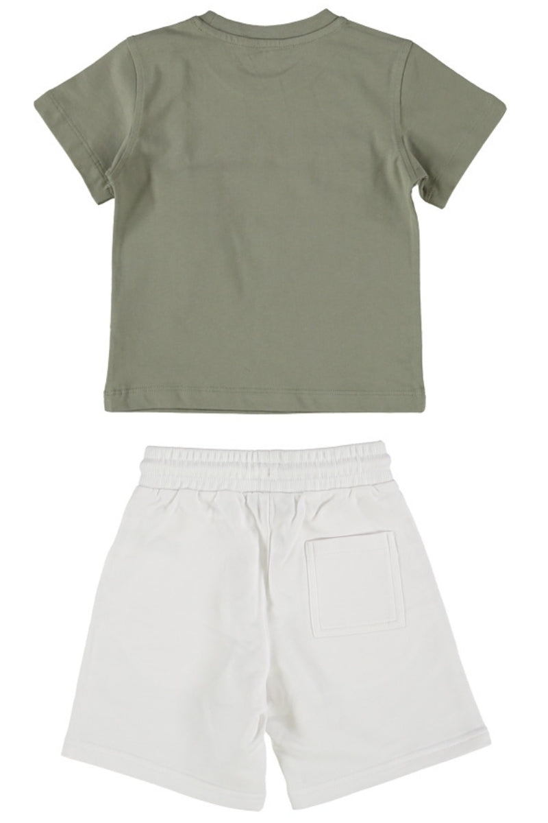 Completo da bambino due pezzi con t-shirt e bermuda con maxi logo lettering sul davanti 458DRMBS25