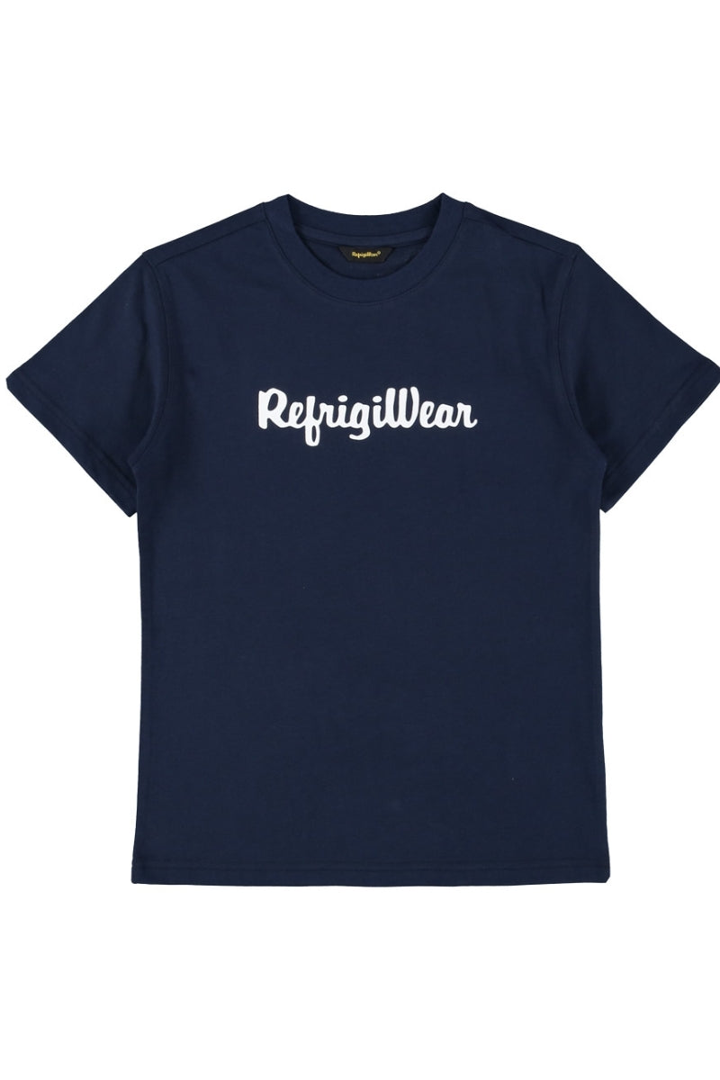 T-shirt girocollo slim da ragazzo in cotone elasticizzato con maxi logo lettering sul davanti 136TRMJS25
