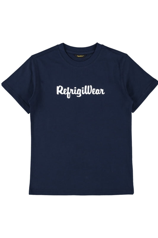 T-shirt girocollo slim da ragazzo in cotone elasticizzato con maxi logo lettering sul davanti 136TRMJS25