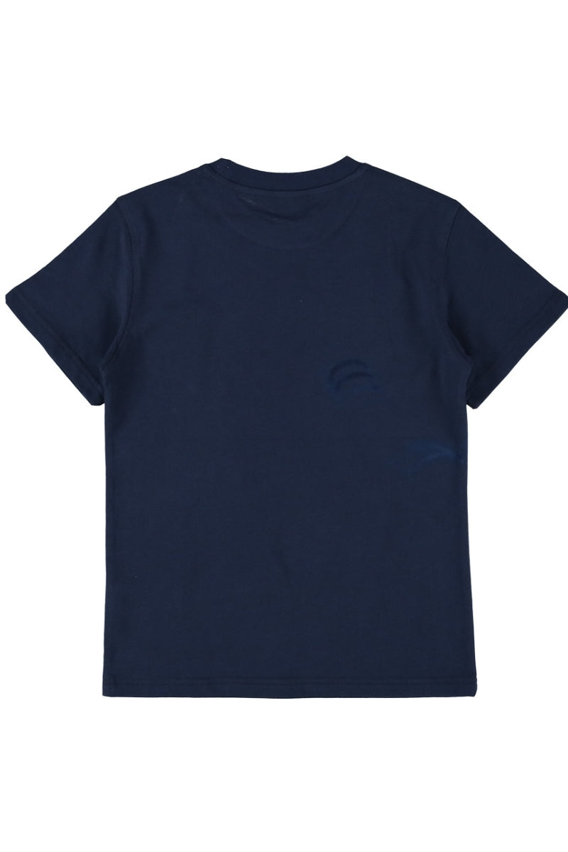 T-shirt girocollo slim da ragazzo in cotone elasticizzato con maxi logo lettering sul davanti 136TRMJS25