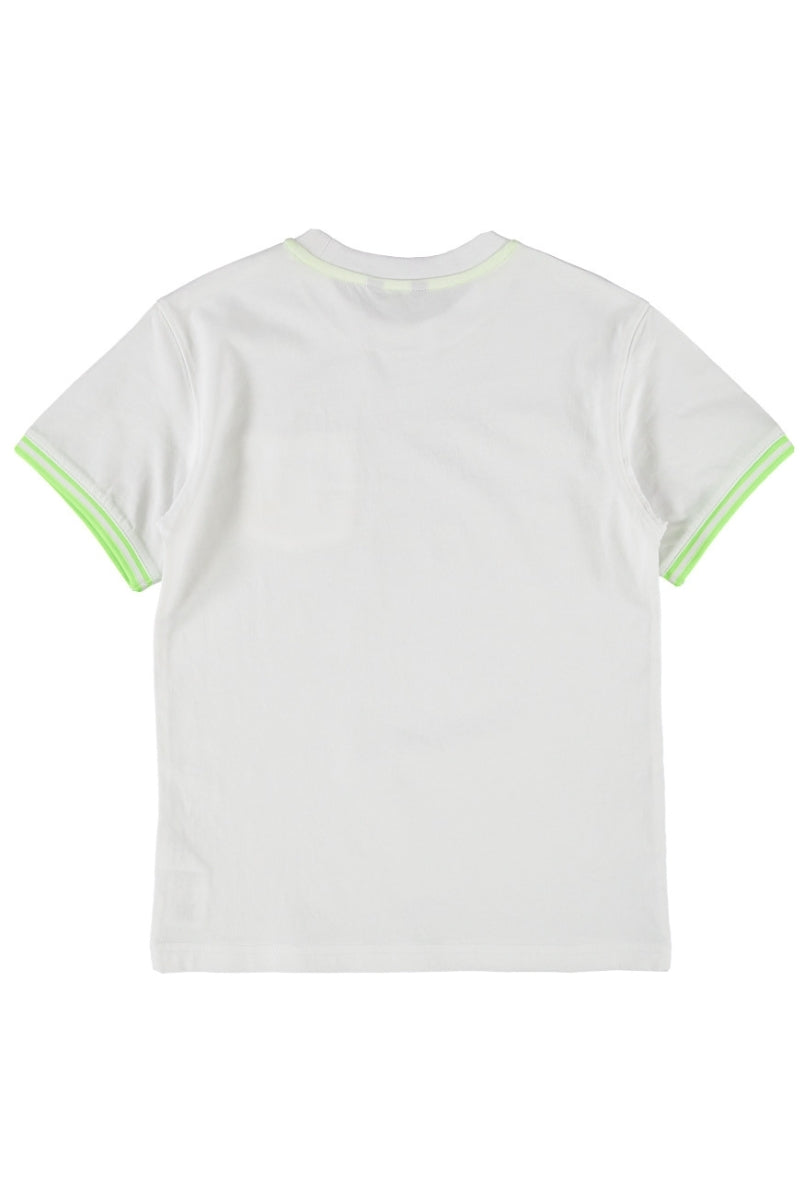 T-shirt girocollo da ragazzo con rifiniture fluo a contrasto sulla manica 107TRMJS25