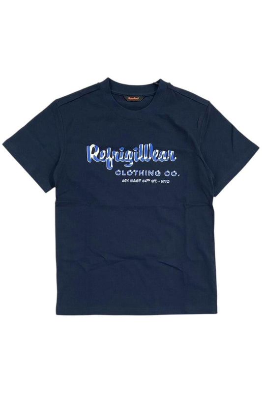 T-shirt girocollo da ragazzo in cotone elasticizzato con maxi logo lettering a contrasto sul davanti 120TRMJS25