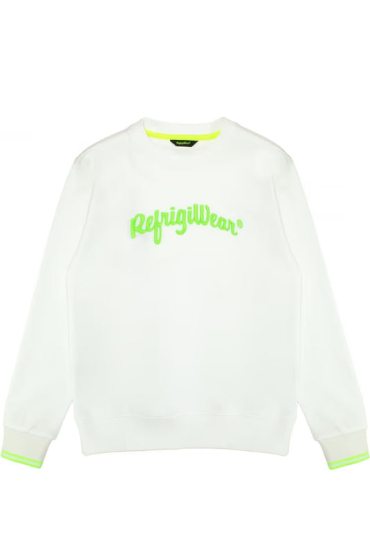 Felpa girocollo da ragazzo in cotone garzato con logo lettering verde fluo ricamato sul davanti 105WRMJS25