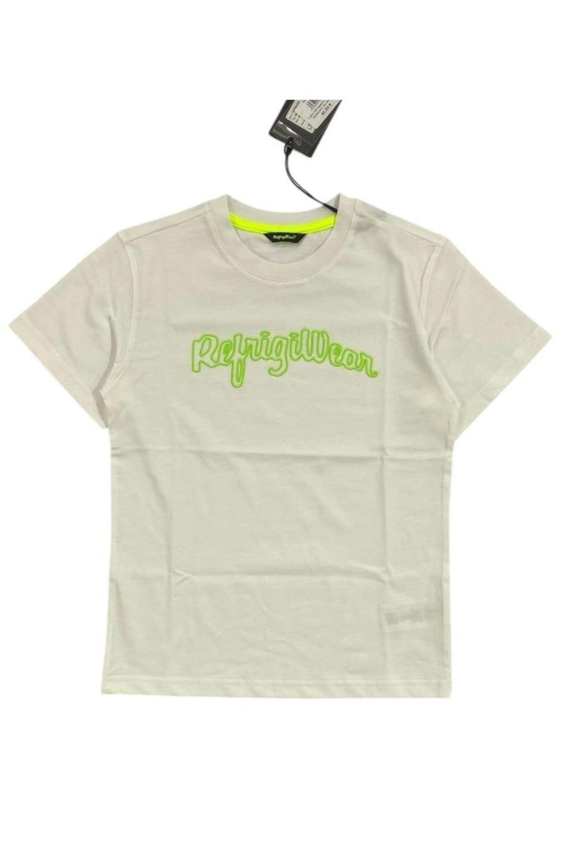 T-shirt da ragazzo con logo lettering fluo a contrasto 110TRMJS25