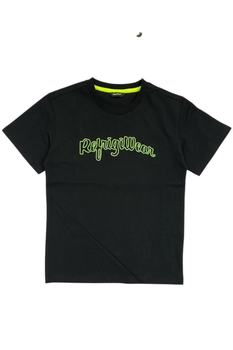 T-shirt da ragazzo con logo lettering fluo a contrasto 110TRMJS25