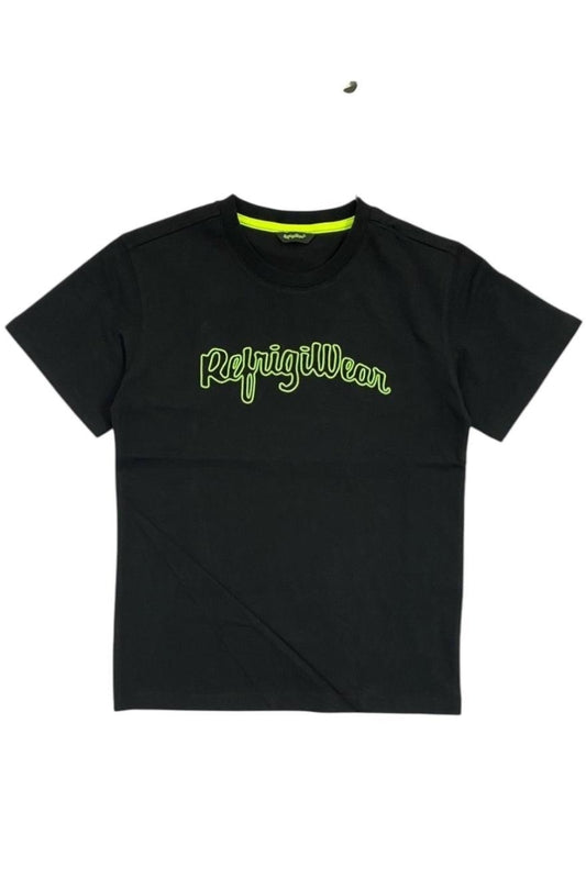 T-shirt da ragazzo con logo lettering fluo a contrasto 110TRMJS25