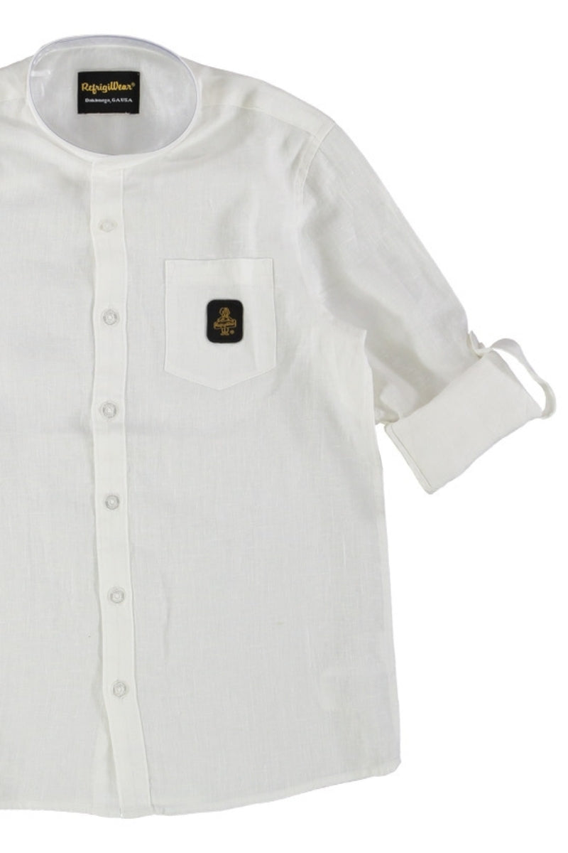 Camicia coreana da ragazzo con taschino frontale con patch logata 130SRMJS25