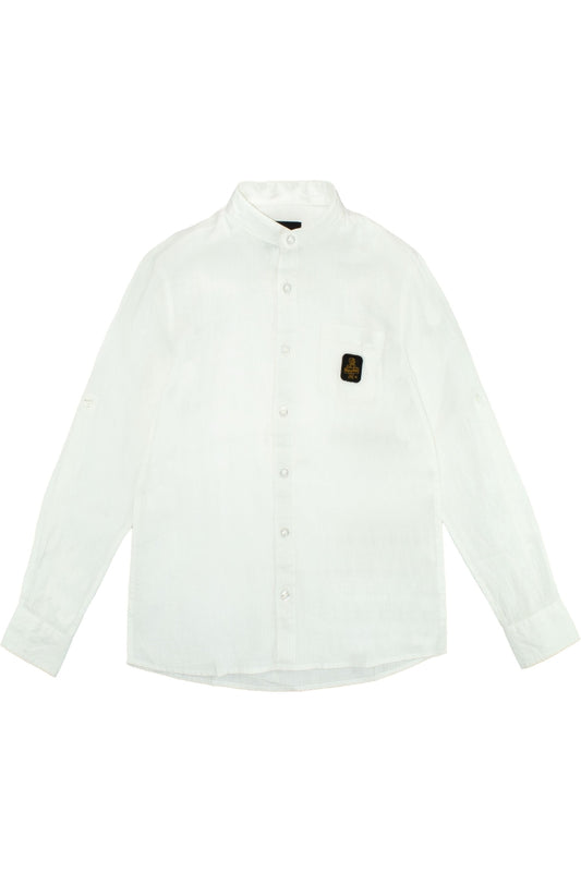 Camicia coreana da bambino in lino con patch logata sul petto 432SRMBS25