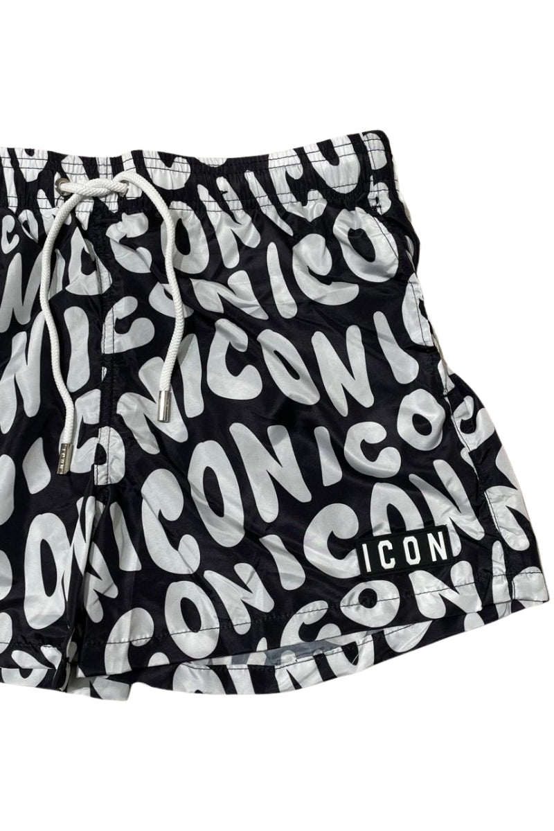 Costume da bagno da ragazzo modello boxer con logo lettering all over IBCS00436