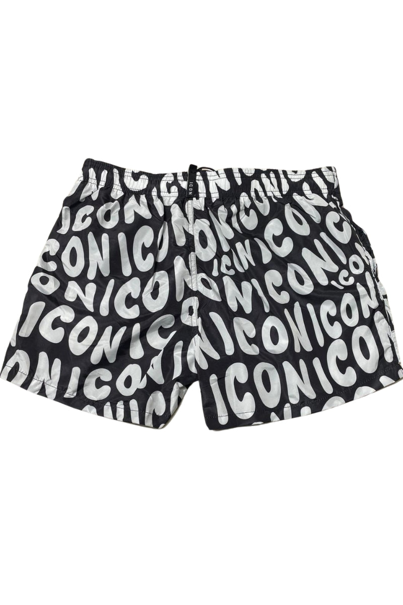 Costume da bagno da ragazzo modello boxer con logo lettering all over IBCS00436