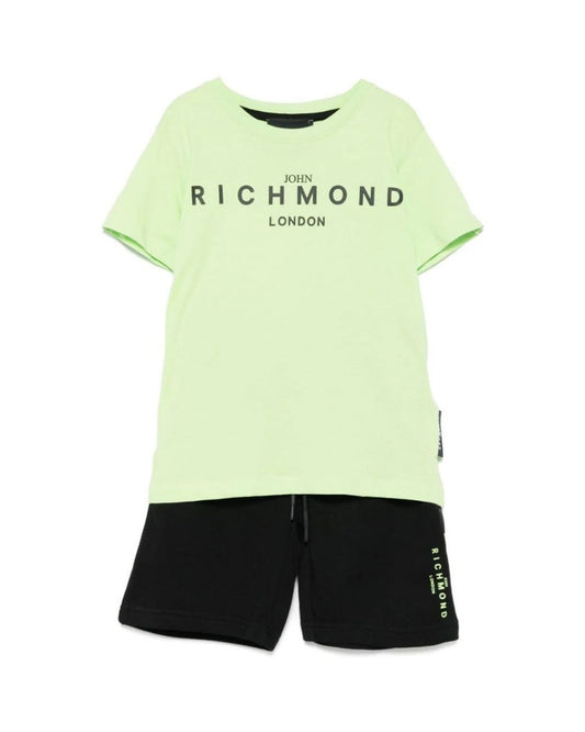 Completo da ragazzo due pezzi con t-shirt e bermuda con maxi logo lettering RBP25008