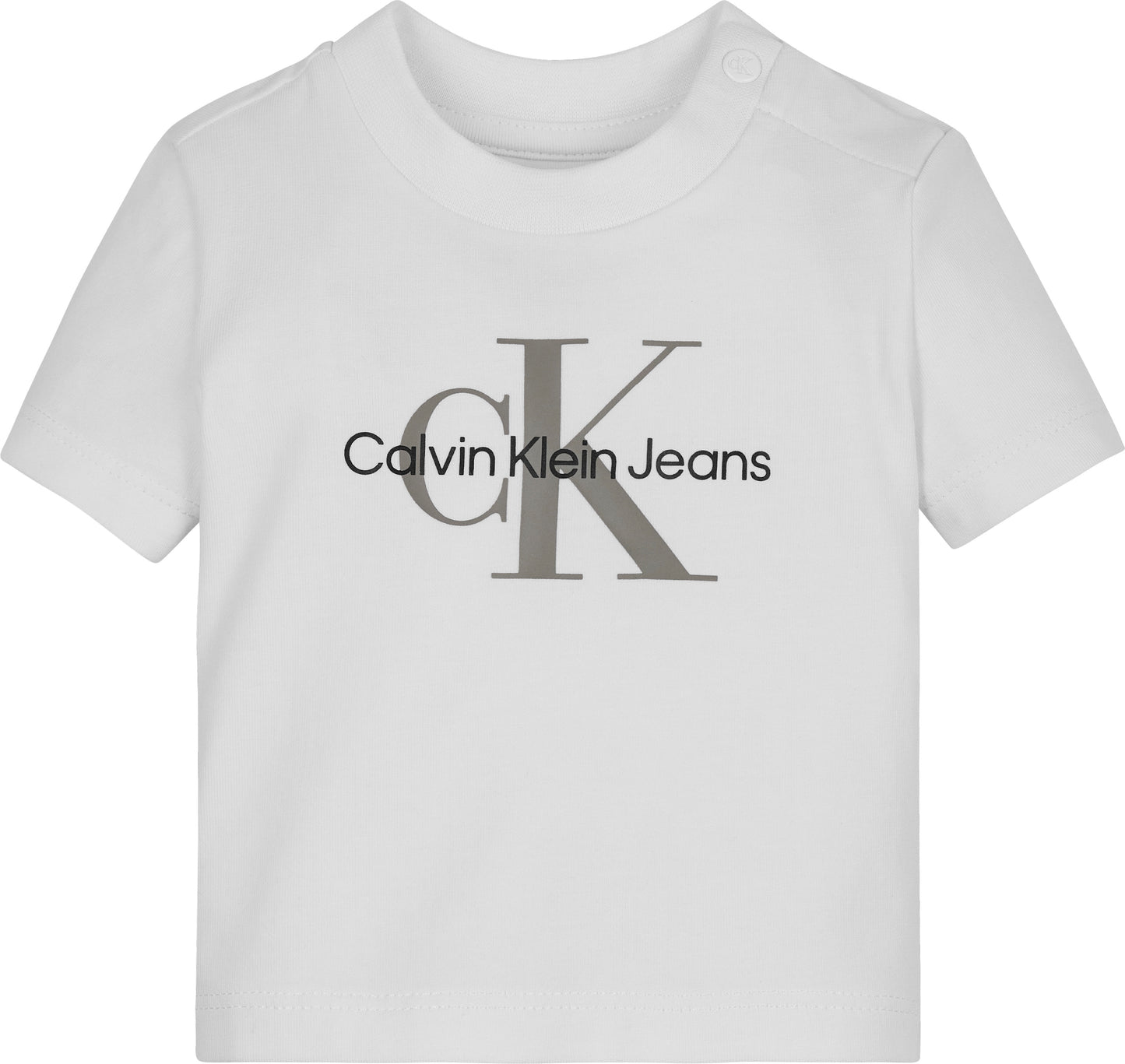 T-shirt girocollo da neonata con bottoni a pressione e logo monogram sul davanti - IN0IN00001