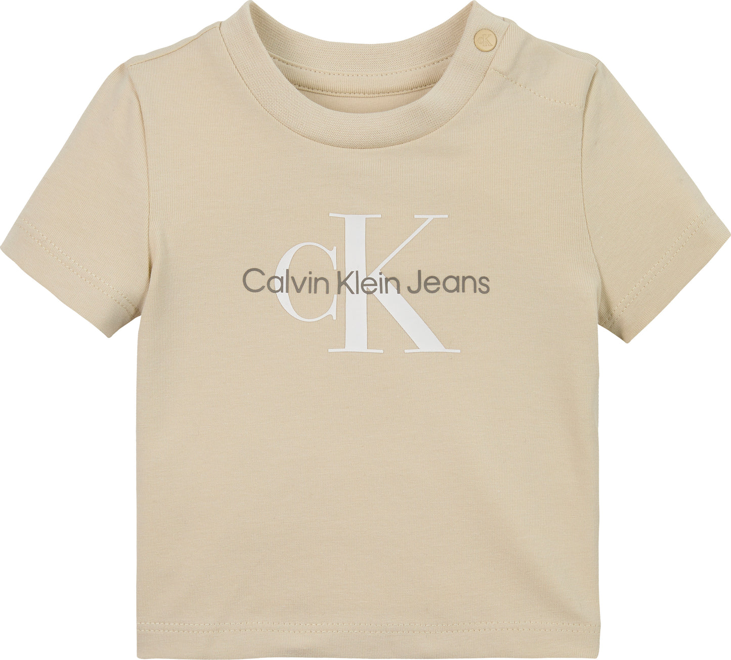 T-shirt girocollo da neonata con bottoni a pressione e logo monogram sul davanti - IN0IN00001