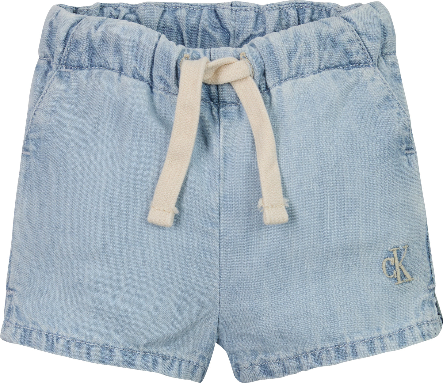 Shorts denim da neonata in misto cotone lino con vita media e logo monogram - IN0IN00303