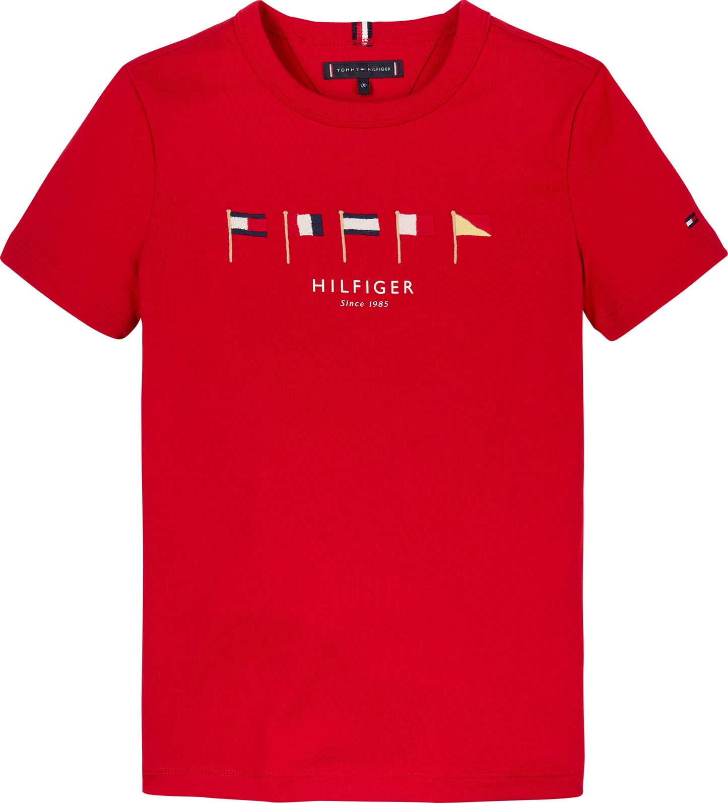 T-shirt girocollo da bambino con bandiere ricamate sul petto a maniche corte KB0KB09532
