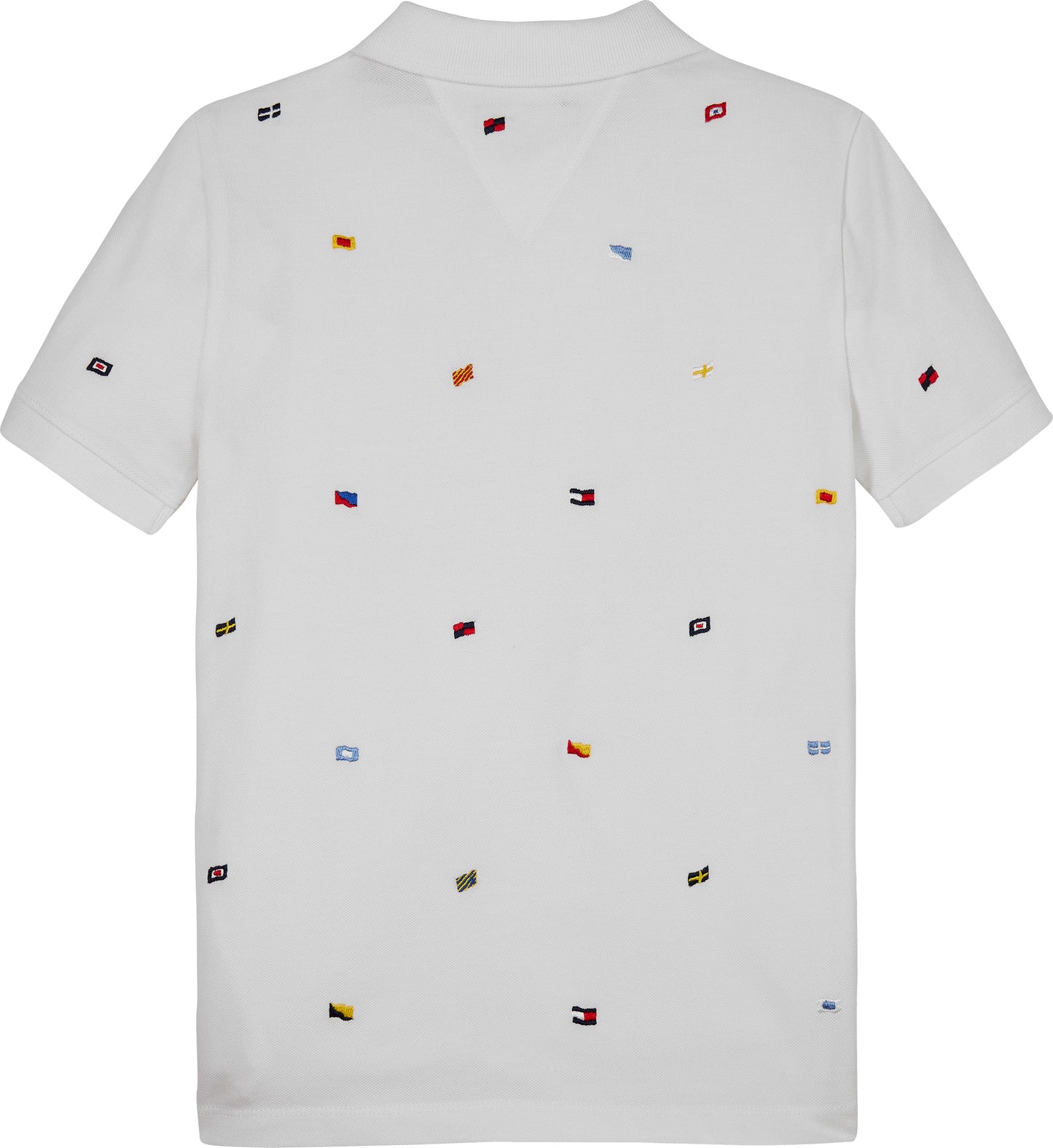 Polo da bambino in piqué di puro cotone con bandierine ricamate all over KB0KB09529