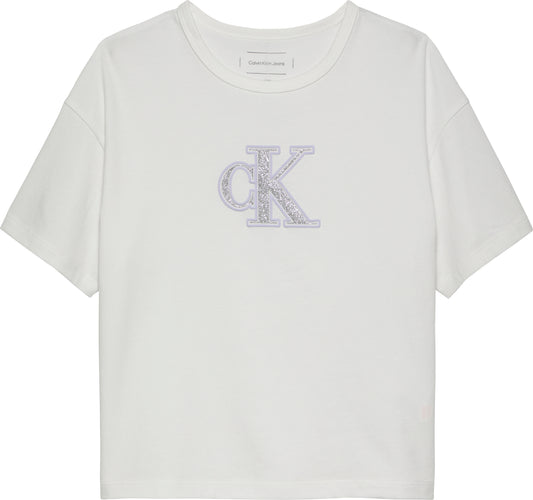 T-shirt da bambina e ragazza con logo monogram con brillantini sul davanti - IG0IG02863