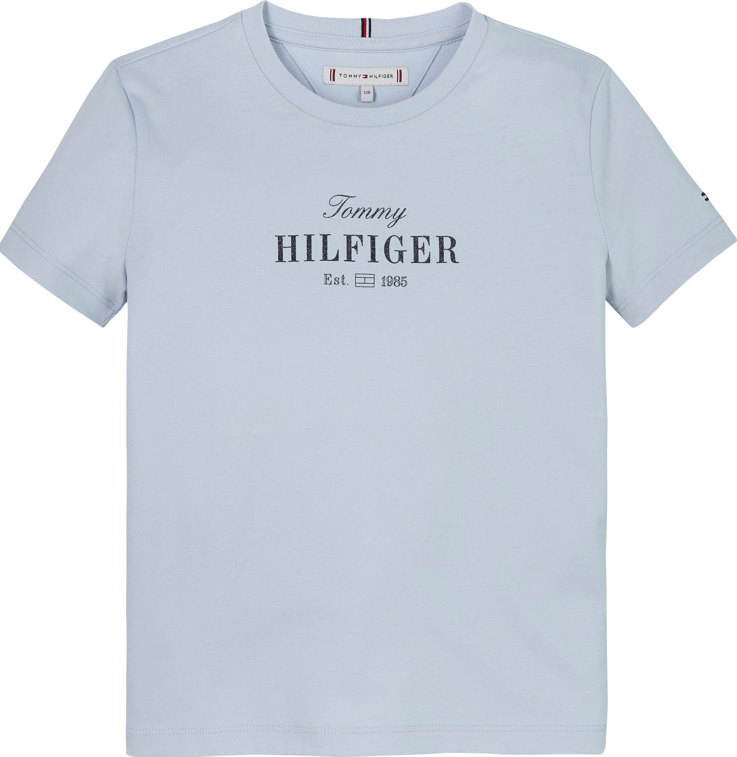 T-shirt girocollo da bambina e ragazza con logo lettering con glitter in corsivo sul davanti KG0KG08524