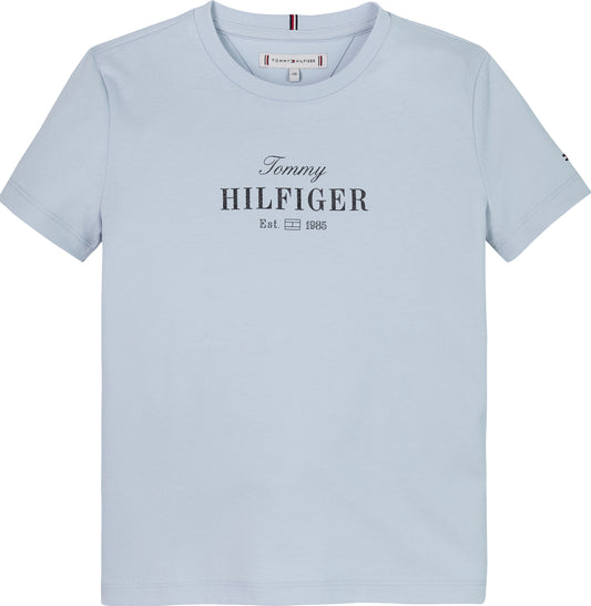 T-shirt girocollo da bambina e ragazza con logo lettering con glitter in corsivo sul davanti KG0KG08524