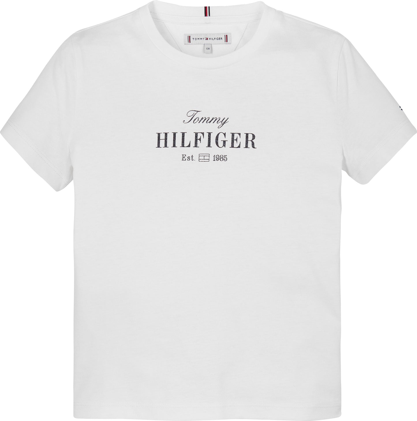 T-shirt girocollo da bambina e ragazza con logo lettering con glitter in corsivo sul davanti KG0KG08524