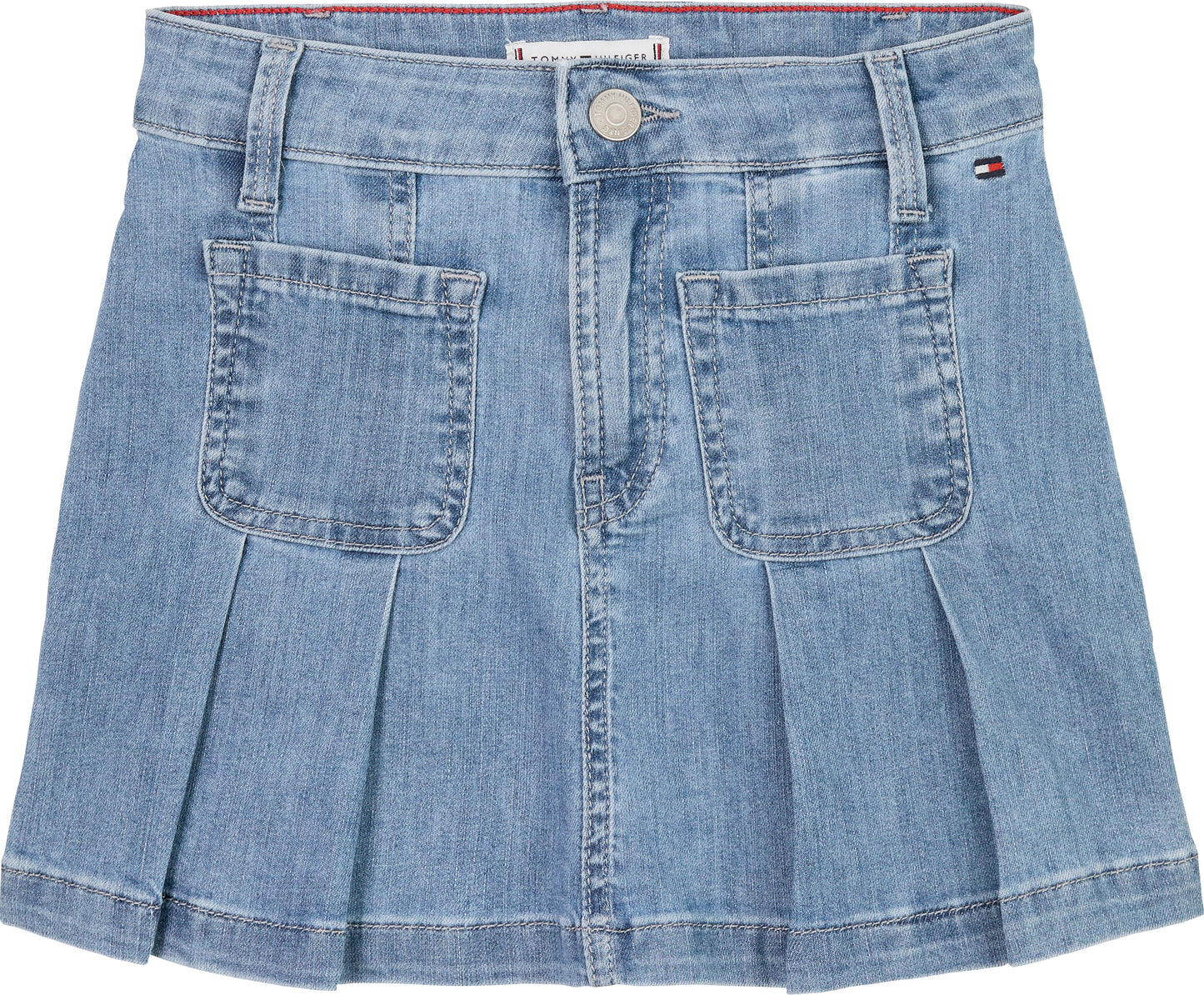 Gonna da bambina in denim di cotone stretch con tasche sul davanti KG0KG08430