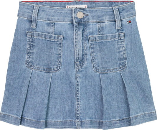 Gonna da bambina in denim di cotone stretch con tasche sul davanti KG0KG08430