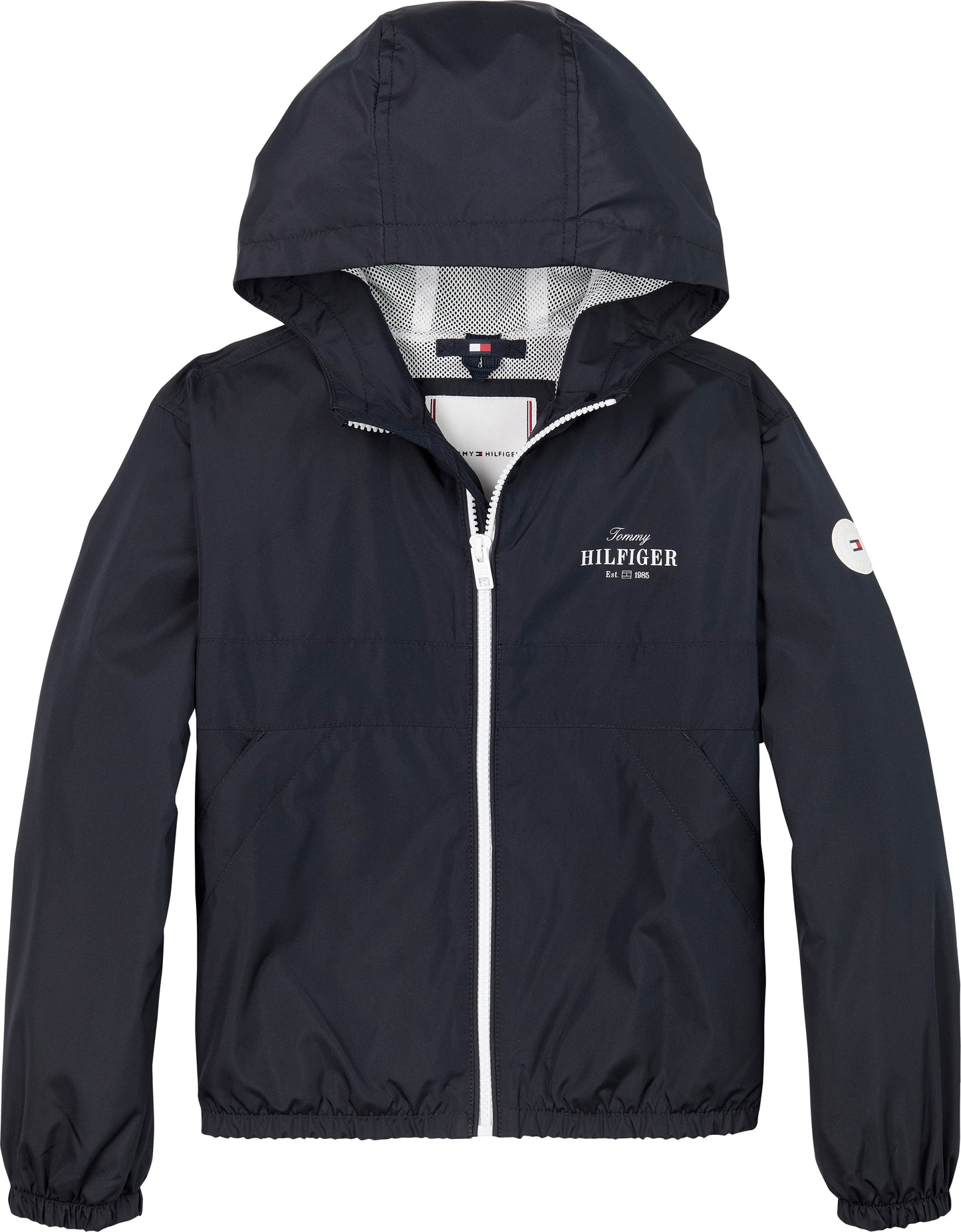 Giacca a vento regular fit da bambino e ragazzo con cappuccio e logo lettering sul petto KG0KG08580