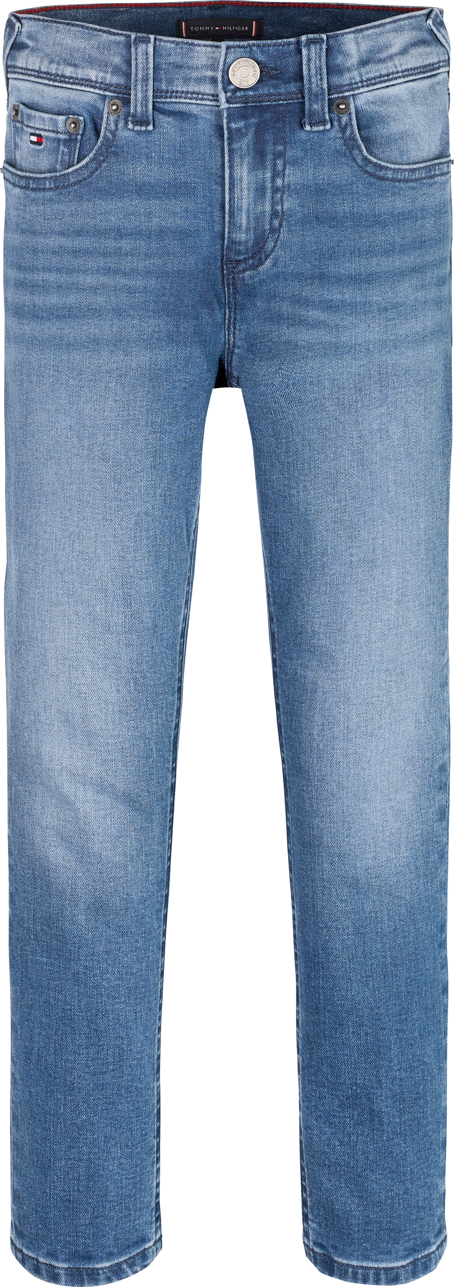 Jeans slim fit da bambino a cinque tasche con baffature e scoloriture KB0KB09566