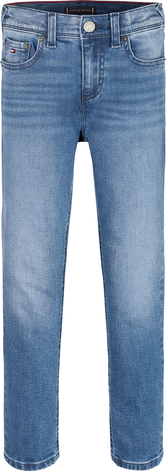 Jeans slim fit da bambino a cinque tasche con baffature e scoloriture KB0KB09566