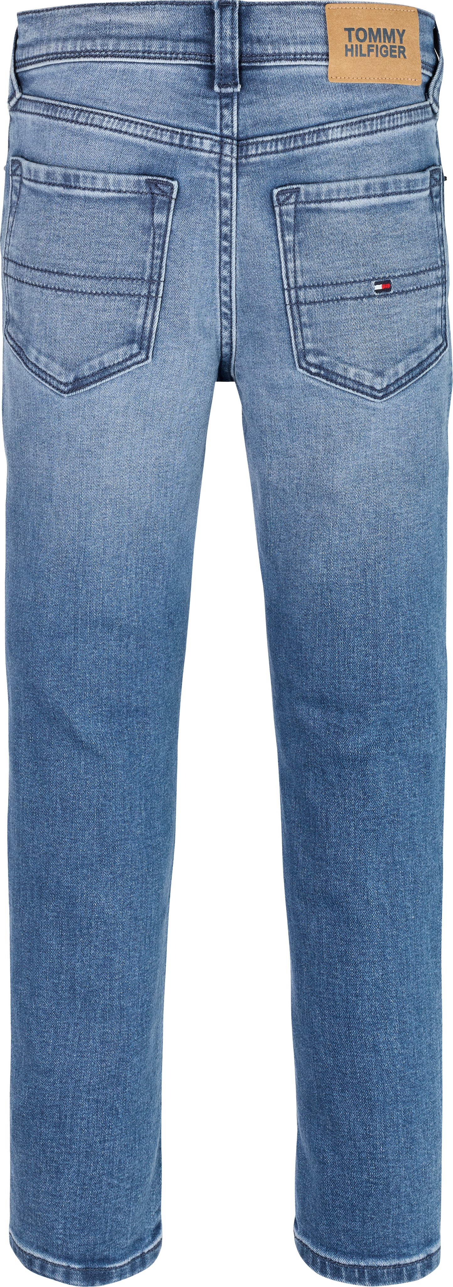 Jeans slim fit da bambino a cinque tasche con baffature e scoloriture KB0KB09566