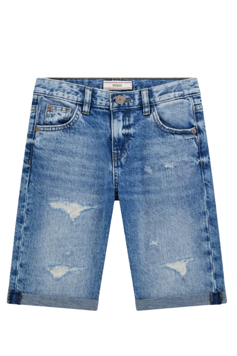 Bermuda da ragazzo in denim con cinque tasche e strappi sul davanti L5GD00D41E0