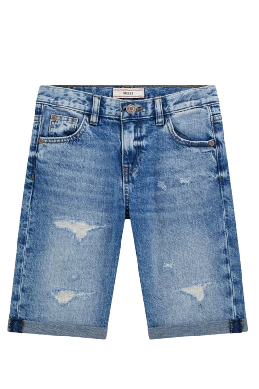 Bermuda da ragazzo in denim con cinque tasche e strappi sul davanti L5GD00D41E0