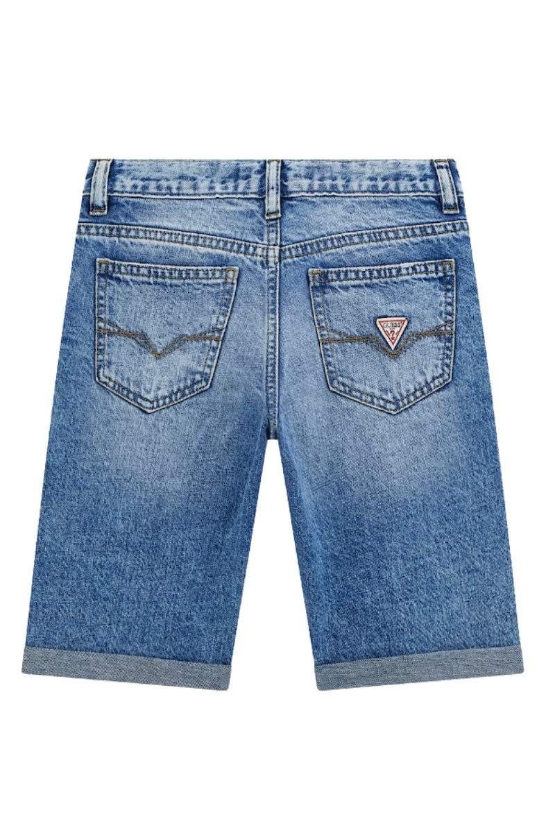 Bermuda da ragazzo in denim con cinque tasche e strappi sul davanti L5GD00D41E0