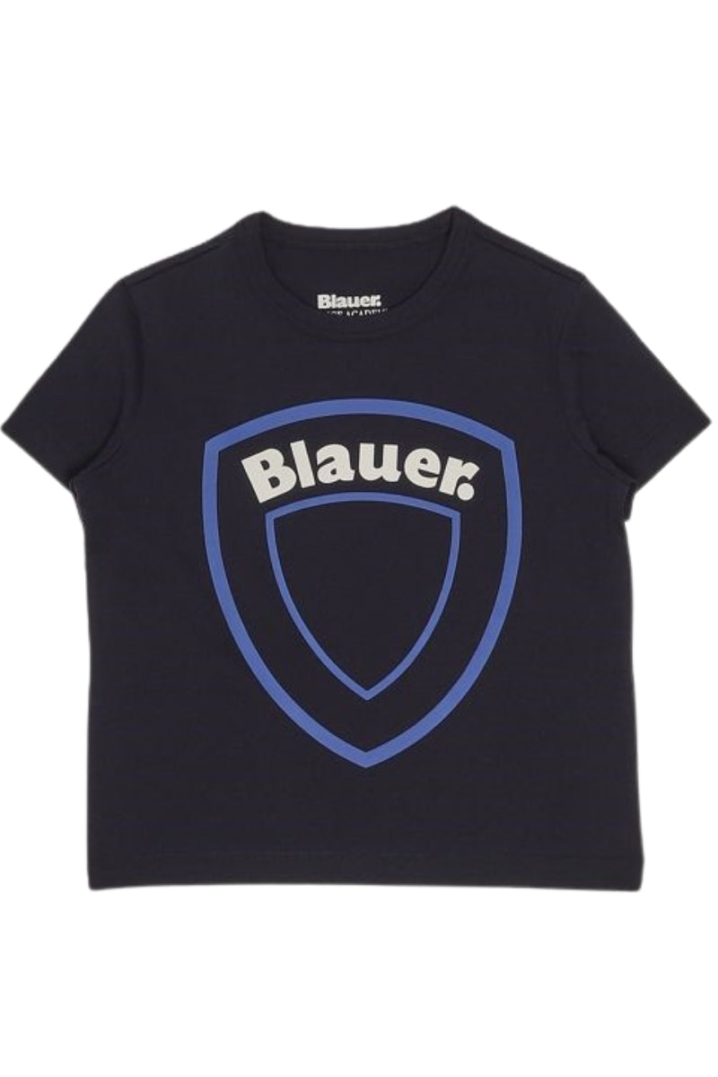 T-shirt da bambino e ragazzo con maxi scudo logato frontale 25SBLKH02508