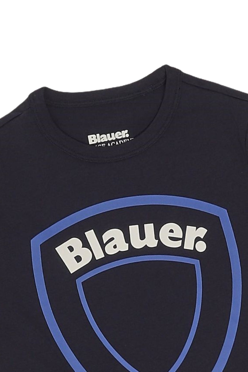 T-shirt da bambino e ragazzo con maxi scudo logato frontale 25SBLKH02508