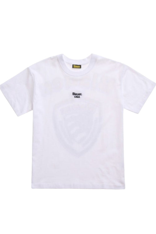 T-shirt da ragazzo e ragazza con maxi stampa logata sul retro 25SBLKH02555