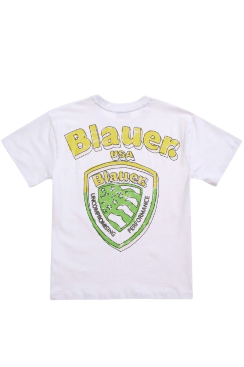 T-shirt da ragazzo e ragazza con maxi stampa logata sul retro 25SBLKH02555