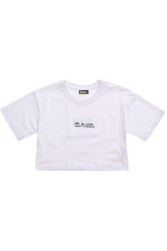 T-shirt da ragazza modello cropped con logo frontale 25SBLGH02550