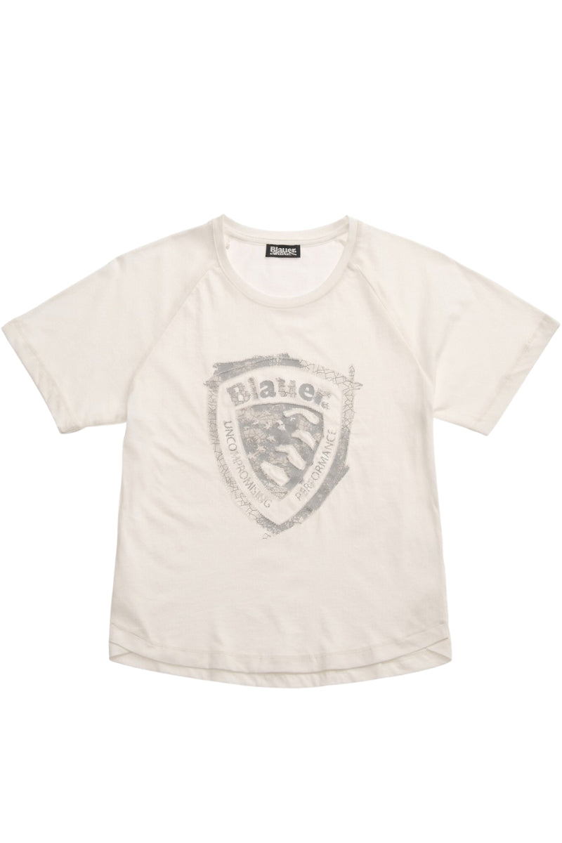 T-shirt da bambina e ragazza con maxi scudo logato frontale 25SBLGH02495