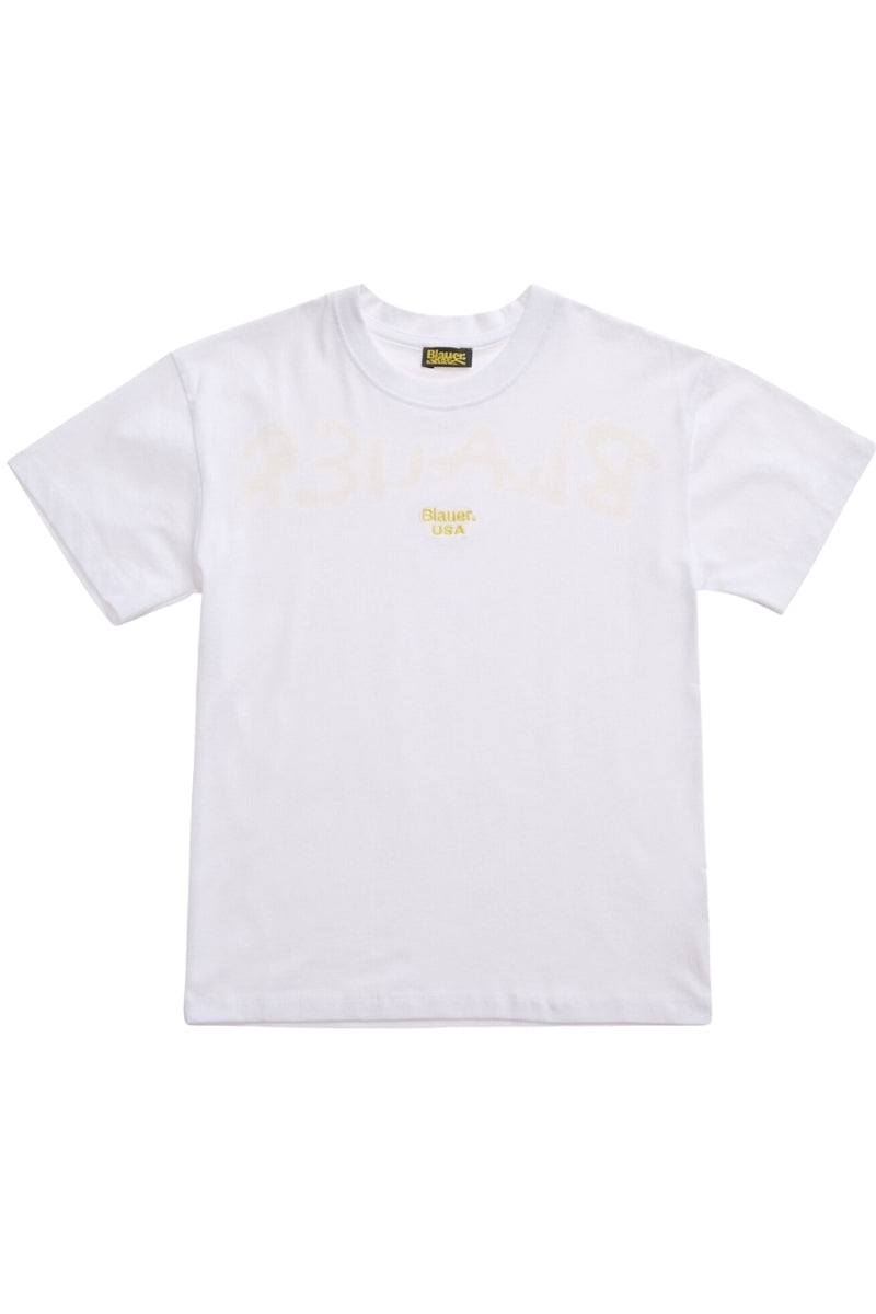 T-shirt da ragazzo con mini logo sul davanti e maxi logo sul retro a contrasto 25SBLKH02565