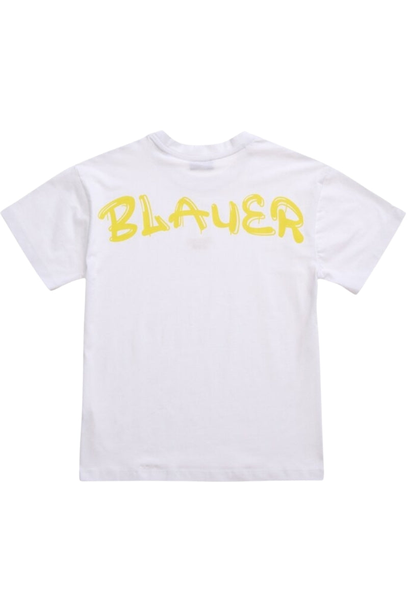 T-shirt da ragazzo con mini logo sul davanti e maxi logo sul retro a contrasto 25SBLKH02565