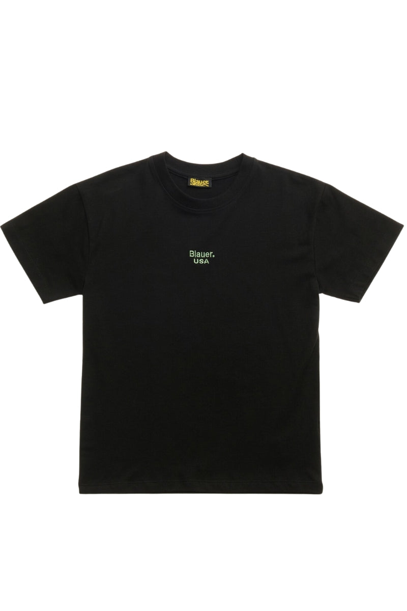 T-shirt da ragazzo con mini logo sul davanti e maxi logo sul retro a contrasto 25SBLKH02565